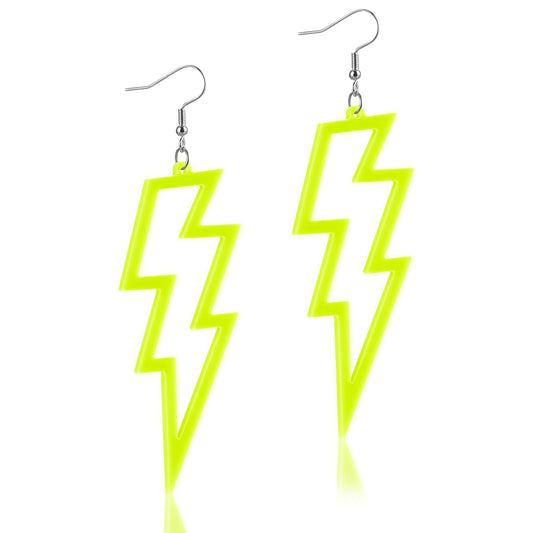 Telooco 80s Earrings for Women Neon Acrylic Earrings Lightning Boltt Earrings for Women Girls 80s Theme Party Costume(Yellow)