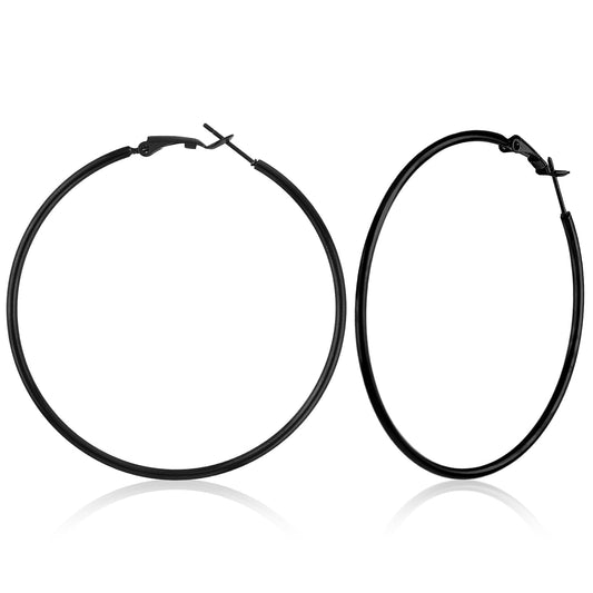 Big Hoop Earrings Stainless Steel Hypoallergenic Plated Silver/Black Earrings 70mm Oversize Hoops Earrings for Women Girls (Black)