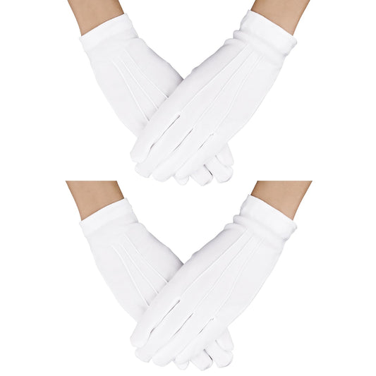 Lusofie 2 Pairs Stitched White Gloves Men Nylon Uniform Gloves Costume Gloves for Wedding Server Parade Formal Guard Police Formal Tuxedo Jewelry Inspection