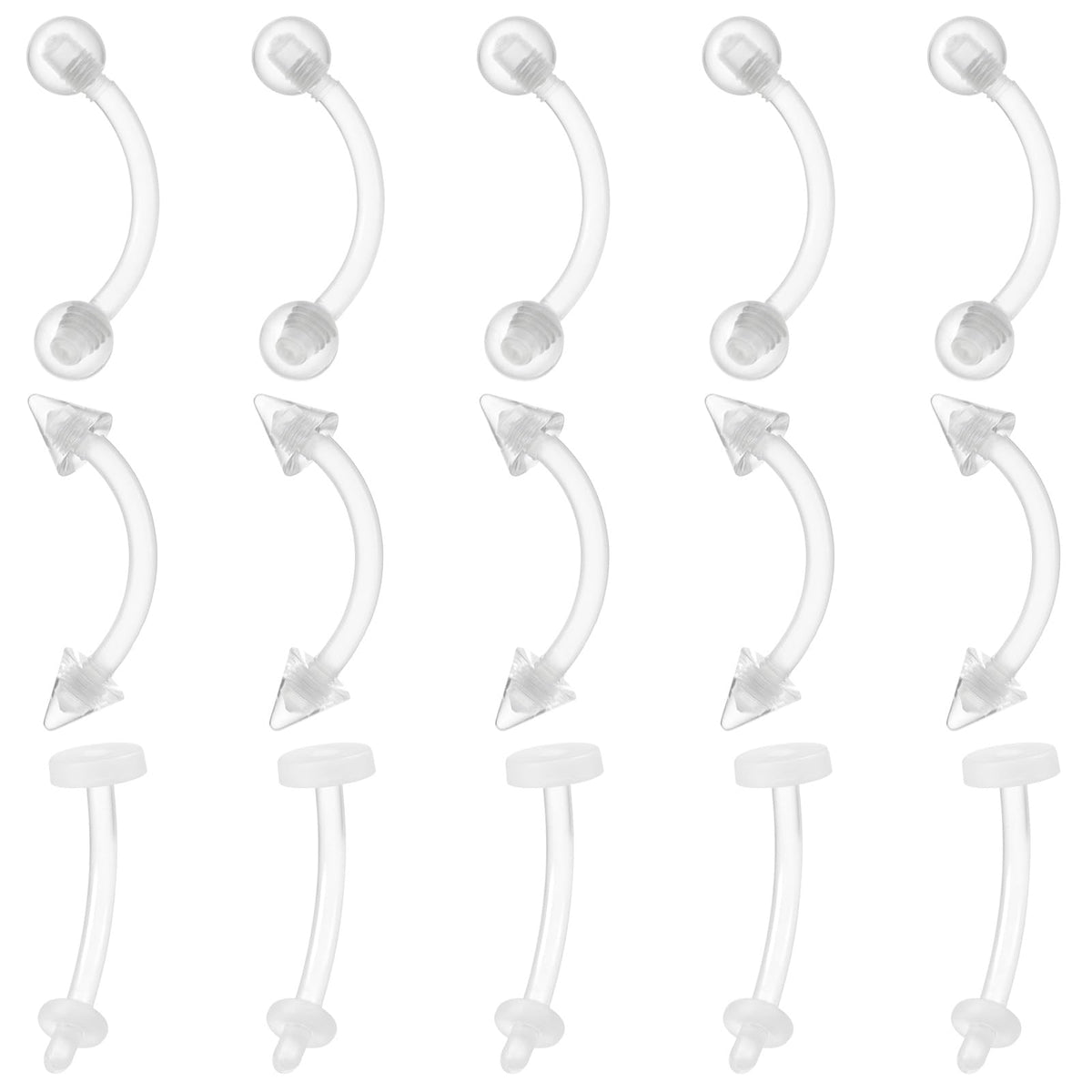 15Pcs 16G Clear Curved Barbell Belly Piercing Retainers Eyebrow Piercing