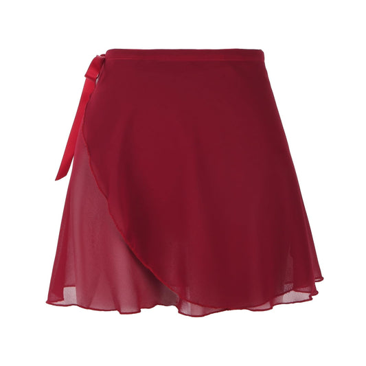 Lusofie Ballet Skirt Adjustable Waist Tie Chiffon Skirt Wrap Dance Skirt Breathable Ballet Skirt Women(Jujube Red)