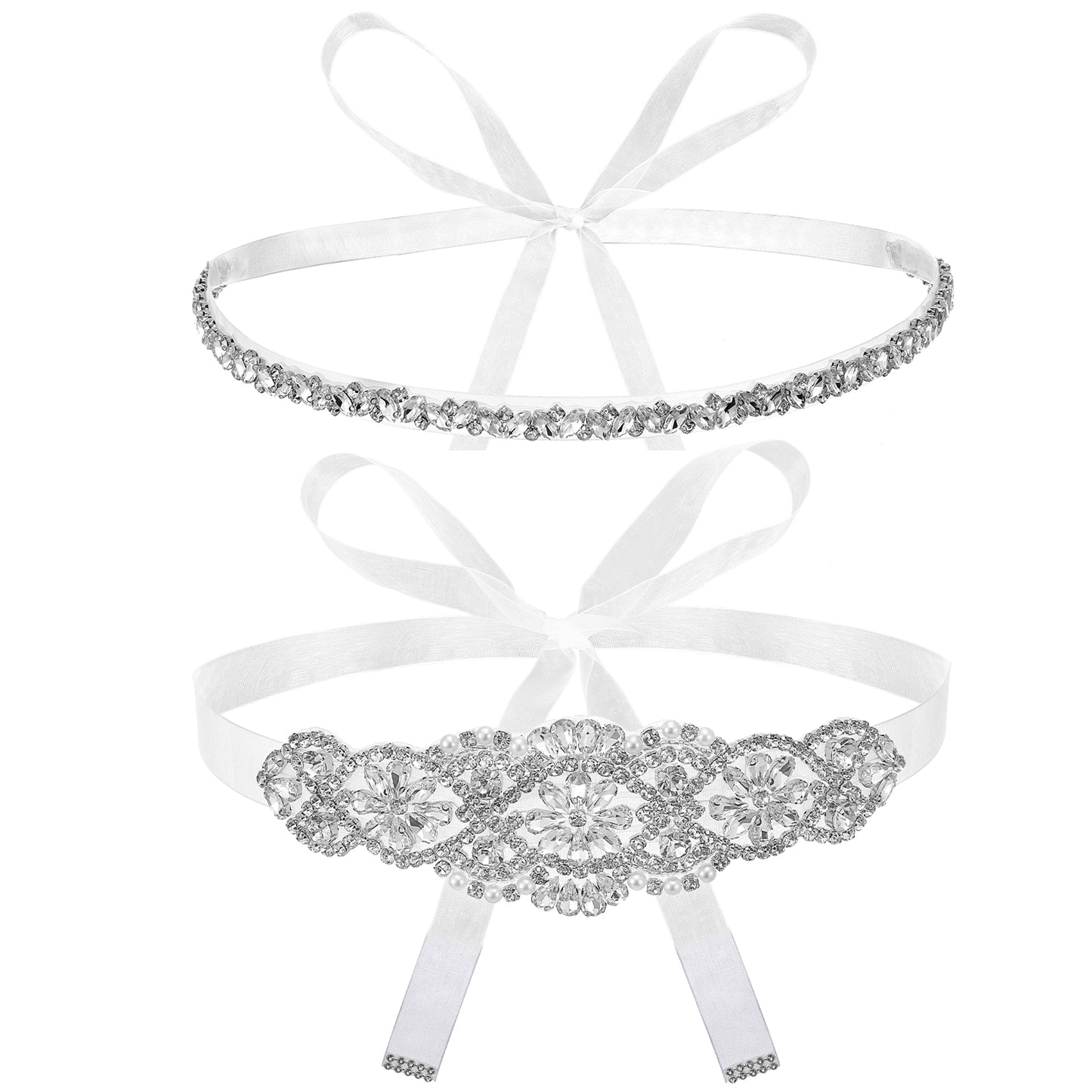Neyauo 2 Pcs Bridal Belt Wedding Dress Rhinestone Sash Belt Crystal Diamond Ribbon Belts for for Women Bridal