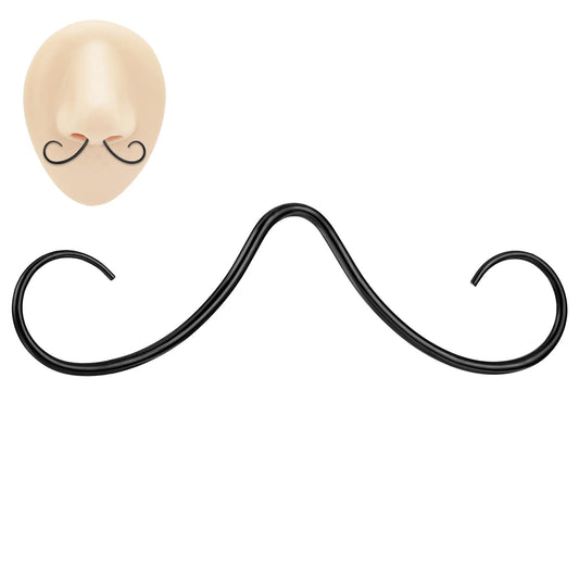 Telooco 16G Mustache Nose Ring Black Stainless Steel Septum Ring Septum Piercing Jewelry Body Piercing Accessories For Women Men Party Halloween Dress Up