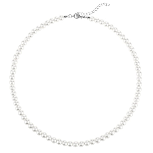 Pearl Necklace Faux Pearl Necklace for Women Simulated Pearl Necklaces Round White Pearl Costume Jewelry Accessories for Women Girls Brides Wedding Gift (Silver)