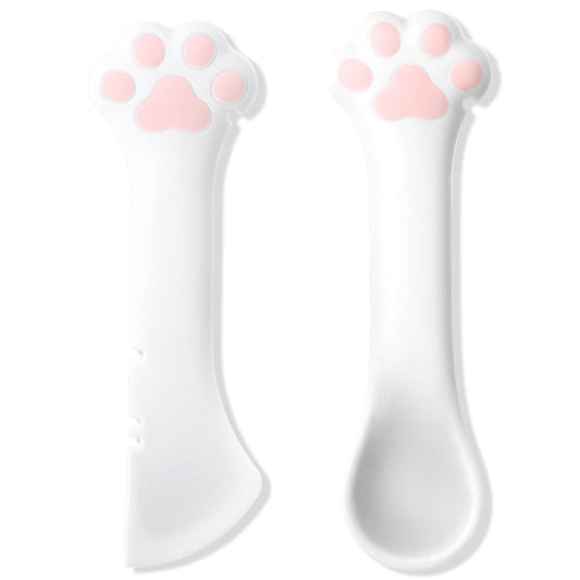 Lusofie 2 Pack Cat Food Spoon, Silicone Cat Food Spatula, Cute Paw Can Opener with Mini Spatula, Practical Pet Can Spoon(White)