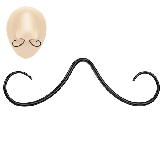 Telooco 14G Mustache Nose Ring Black Stainless Steel Septum Ring Septum Piercing Jewelry Body Piercing Accessories For Women Men Party Halloween Dress Up