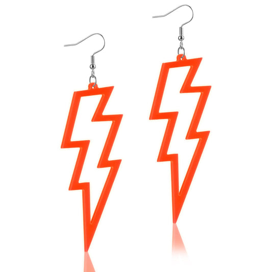 Telooco 80s Earrings for Women Neon Acrylic Earrings Lightning Boltt Earrings for Women Girls 80s Theme Party Costume(Orange)