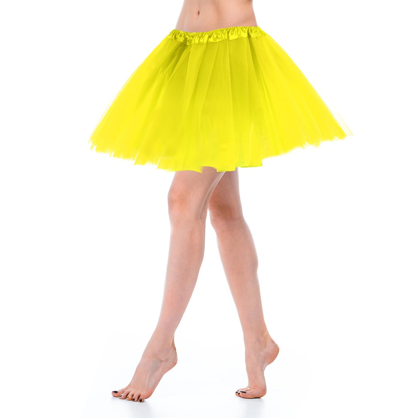 Women's Tulle Skirt Teen Adult Classic Elastic 3 Layered Tulle Tutu Skirt for Dress-up Parties Dancing for Women (Yellow)