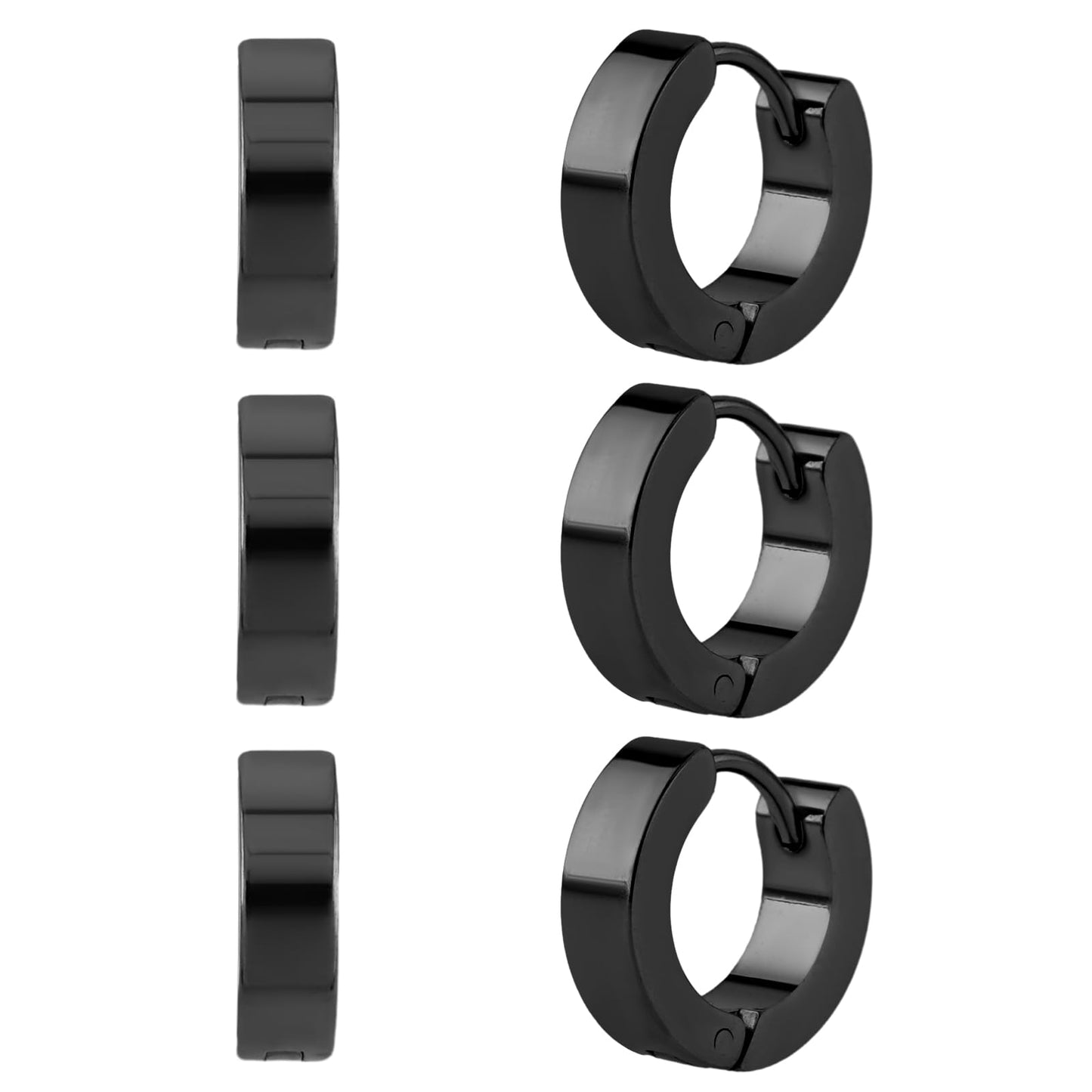 Men Hoop Earrings, 3 Pairs Hoop Earrings for Men Stainless Steel Mens Earrings Hoop Gold Silver Black Hoop Earrings Men Hypoallergenic Small Hoop Earrings for Men Women Wearing(Black)