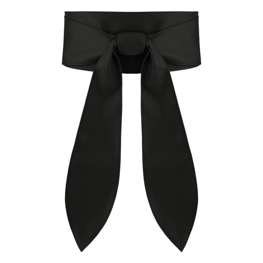 Lusofie Wide Black Belt Woman PU Leather Obi Belt Wasit Wrap Bow Knotted Womens Belts for Dress(3.66inch)