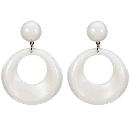 Retro Acrylic Geometric Earrings Hollow Round Drop Earring White Statement Earrings 70s Jewelry for Women