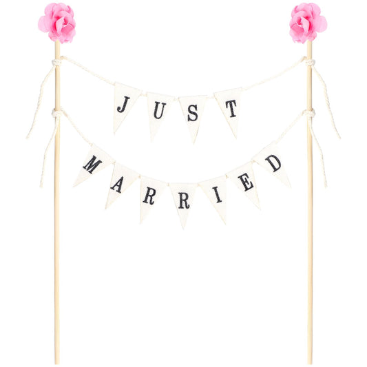 Wedding Cake Toppers Just Married Wedding Cake Topper Bunting Vintage Wedding Toppers for Cake Rustic Cake Topper Cheese Cake Sign Handmade Wedding Decorations for Party Engaged Anniversary
