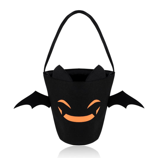 Lusofie Halloween Trick or Treat Bags Bat Halloween Candy Bucket Reusable Canvas Tote Gift Bags for Kids Halloween Parties(10.6 x 8.8inch)