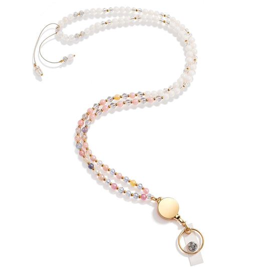 Lusofie Retractable Lanyards for Id Badges Natural Stone Lanyard Beaded Lanyards for Women Teacher Lanyard