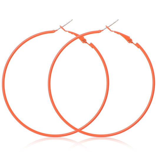 Neon Hoop Earrings for Women 60mm 80s Hoop Earrings Lightweight Circle Retro Neon Jewelry for Dancing Party Accessories(Orange)
