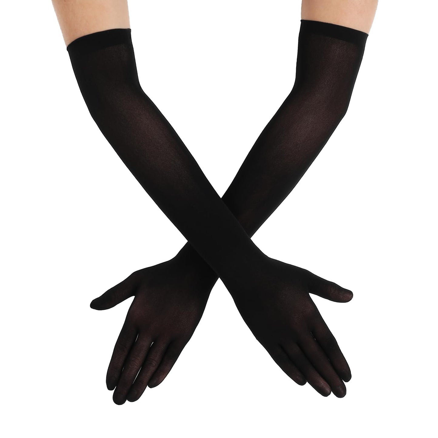 DIVINA VITAE Women's Black Sheer Gloves Super Long Tulle Gloves Sexy Mesh Opera Gloves Stretchy Elbow Length Gloves Ladies Wedding Outdoor Party Opera Halloween Costume 1920's Dance Gloves