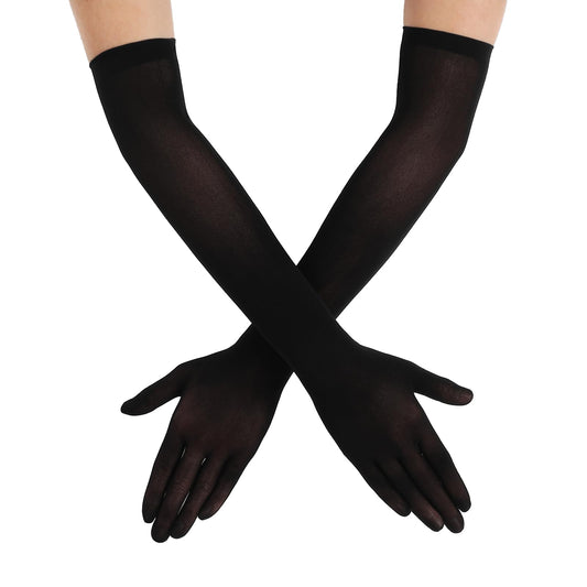 DIVINA VITAE Women's Black Sheer Gloves Super Long Tulle Gloves Sexy Mesh Opera Gloves Stretchy Elbow Length Gloves Ladies Wedding Outdoor Party Opera Halloween Costume 1920's Dance Gloves