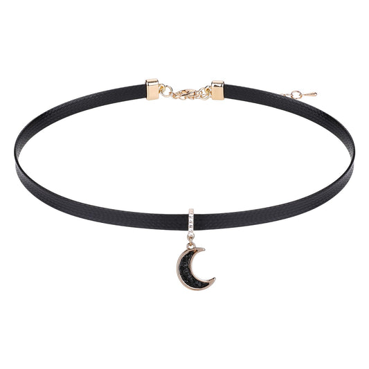 Black Leather Choker Adjustable Black Moon Choker Gothic Thin Choker Necklace Leather Chocker Collar for Women Witch Chokers Black Collar Necklaces with Moon Pendant, Jewelry Gift for Women Girls Teen