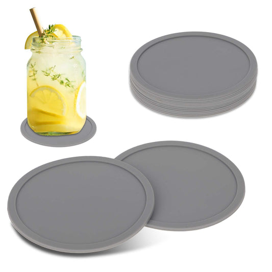 Lusofie 6Pcs Round Black Cup Coasters Silicone Coasters for Drinks Heat Resistant Non Slip Rubber Coasters Cushion Mat for Table Desk Office Kitchen Bar Furniture Protection(9cm/3.54in) (Gray)