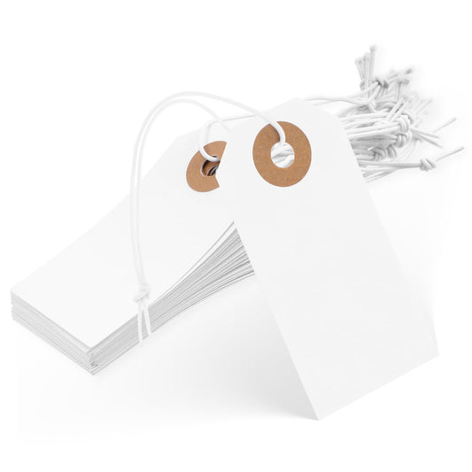 100 pcs White Blank Price Tags with String Large Writable Paper Tags with Reinforced Hole for Gift Bags, Weddings, Inventory, and Name Labels