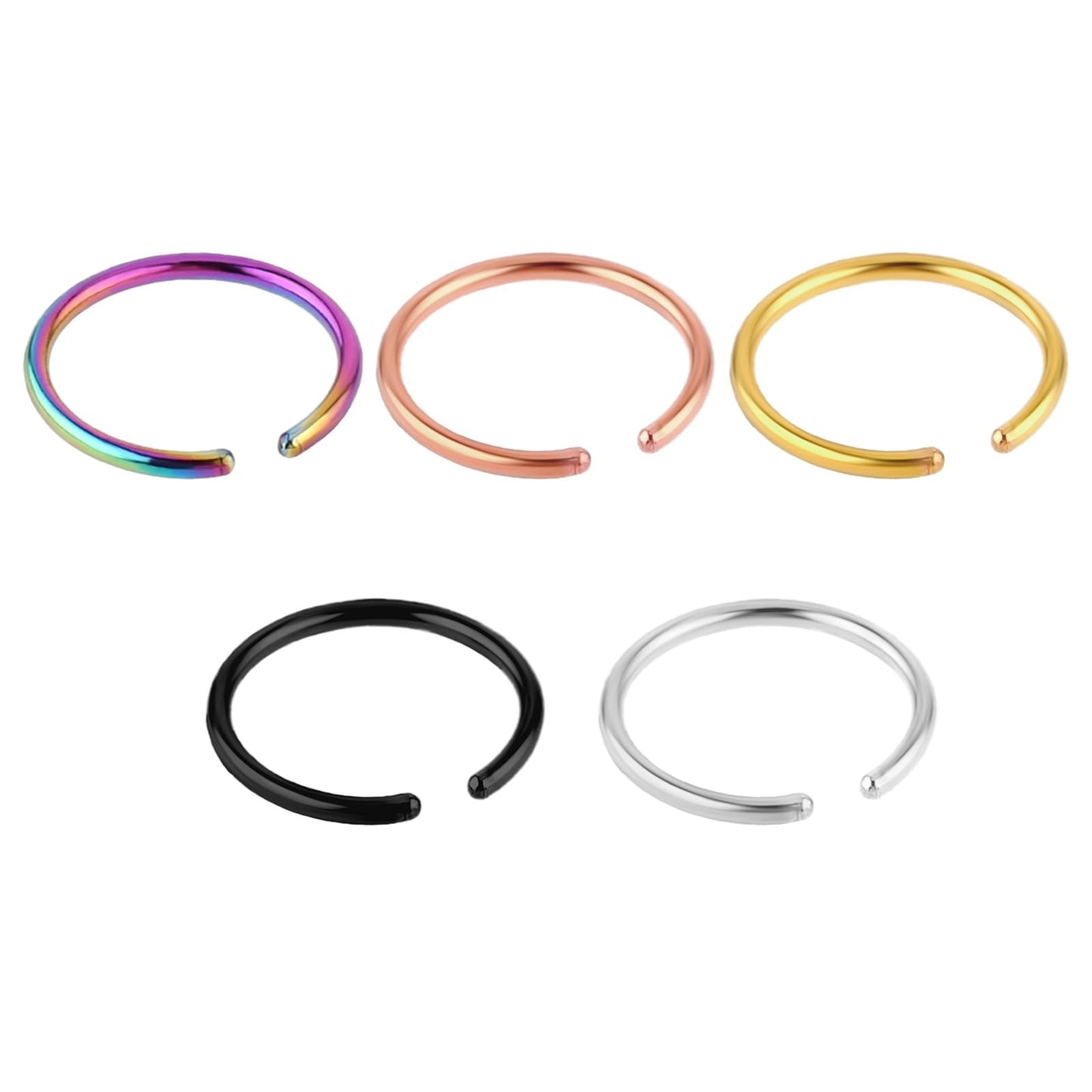 DIVINA VITAE 5PCS Nose Rings Hoops, Clip on Nose Ring Stainless Steel Fake Surgical Hoop Nose Ring Septum Cartilage Ring Set for Women Men