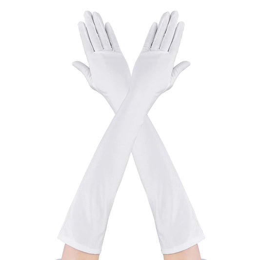 Women's Long Evening Gloves Ladies Elbow Length Opera Gloves Bridal Formal Fancy Dress Gloves for Wedding Prom Party (White)