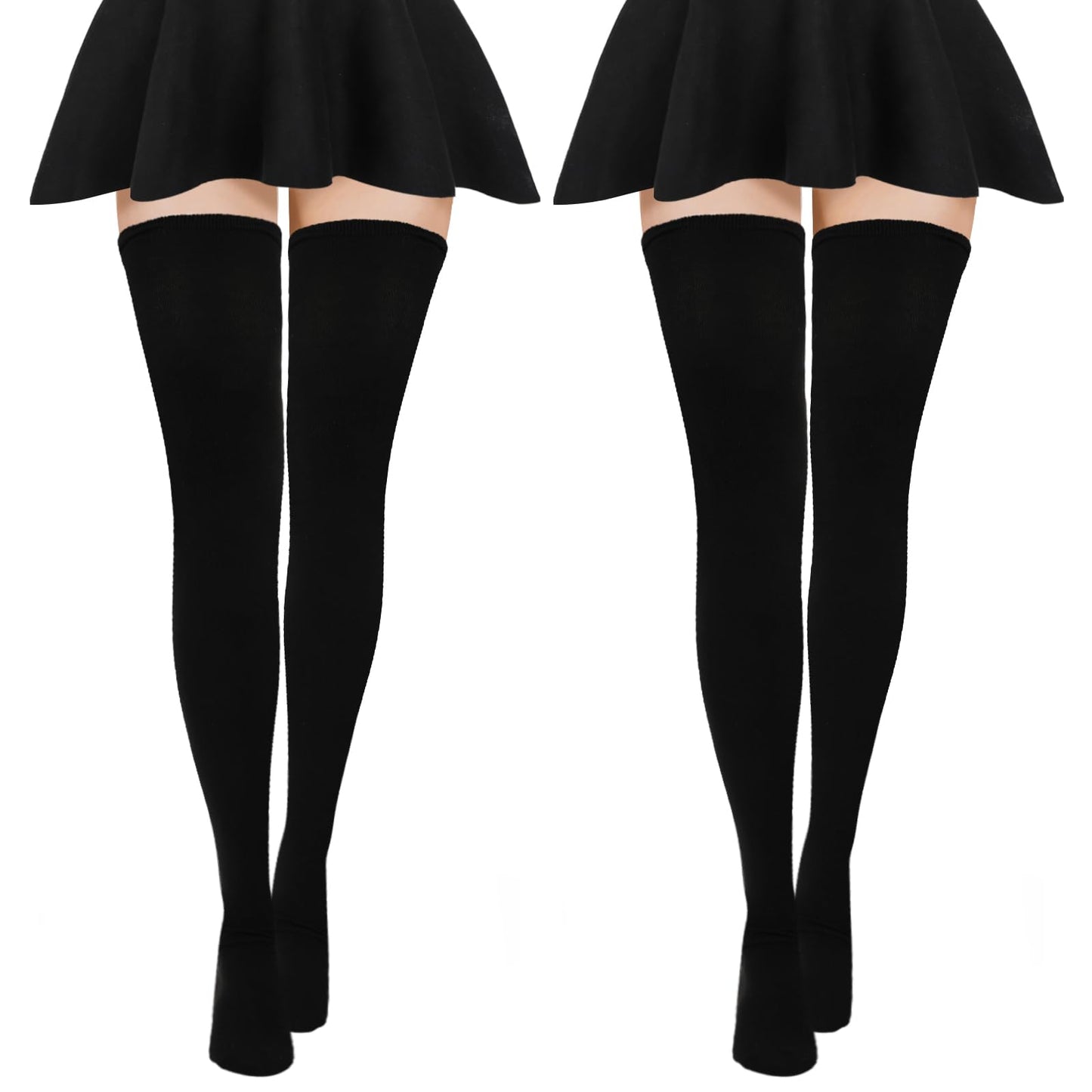 Yolev 2 Pairs Extra Long Socks Thigh High Socks Extra Long Boot Stockings Over Knee Leg Warmers for Women (Black)