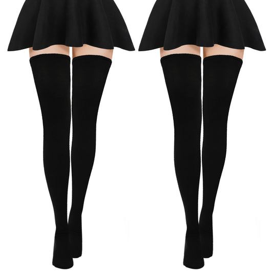 Yolev 2 Pairs Extra Long Socks Thigh High Socks Extra Long Boot Stockings Over Knee Leg Warmers for Women (Black)