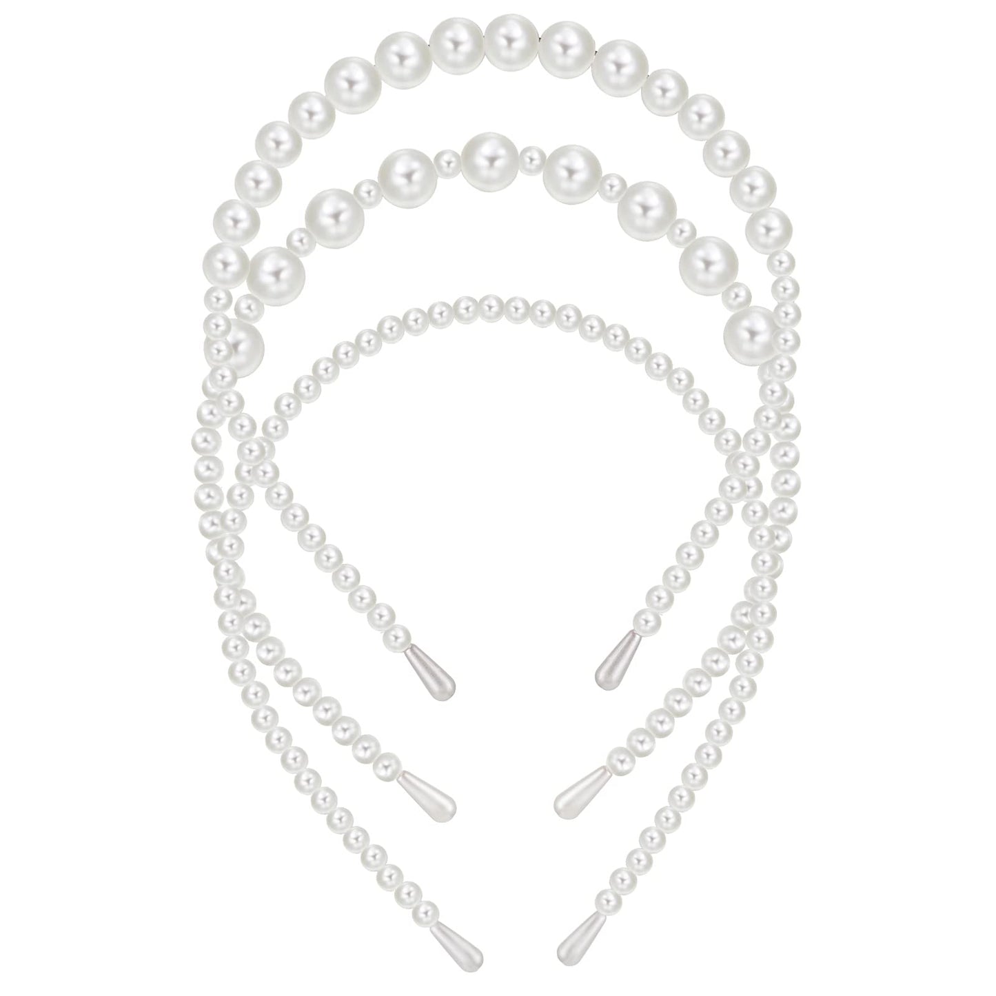 Yolev 3Pcs Pearl Headband White Faux Pearl Hairbands Bridal Hair Hoop Fashion Elegant Pearl Headbands for Women Girls