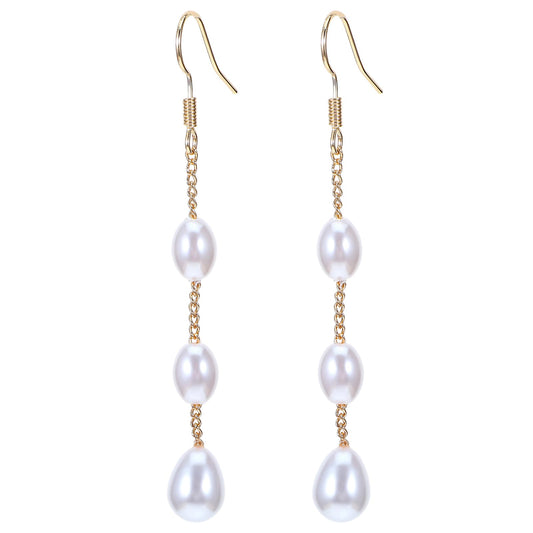 Pearl Earrings for Women Trendy,14k Gold Dangle Earring Anti-sensitive Pearl Dangle Earrings Can be Used as Wedding Prom Graduation Birthday Jewelry