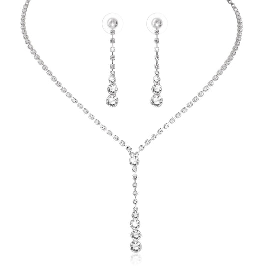 Yolev 3 Piece Bridal Necklace Teardrop Dangle Earrings Set Rhinestone Crystal Wedding Jewelry Set Rhinestone Choker Necklace for Women and Girls for Wedding Party