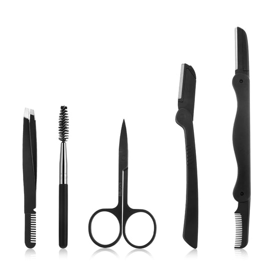 Lusofie Eyebrow Grooming Kit 5IN1 Eyebrow Razor Stainless Steel Eyebrow Trimming Kit with Eyebrow Comb Tweezers Brow Spoolie Brush Scissors for Women and Men