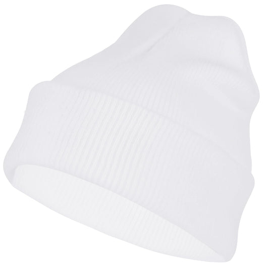 DIVINA VITAE White Beanie for Men Women Winter Caps for Men Unisex Cuffed Soft Thick Warm Stretchy Knit Caps (White)