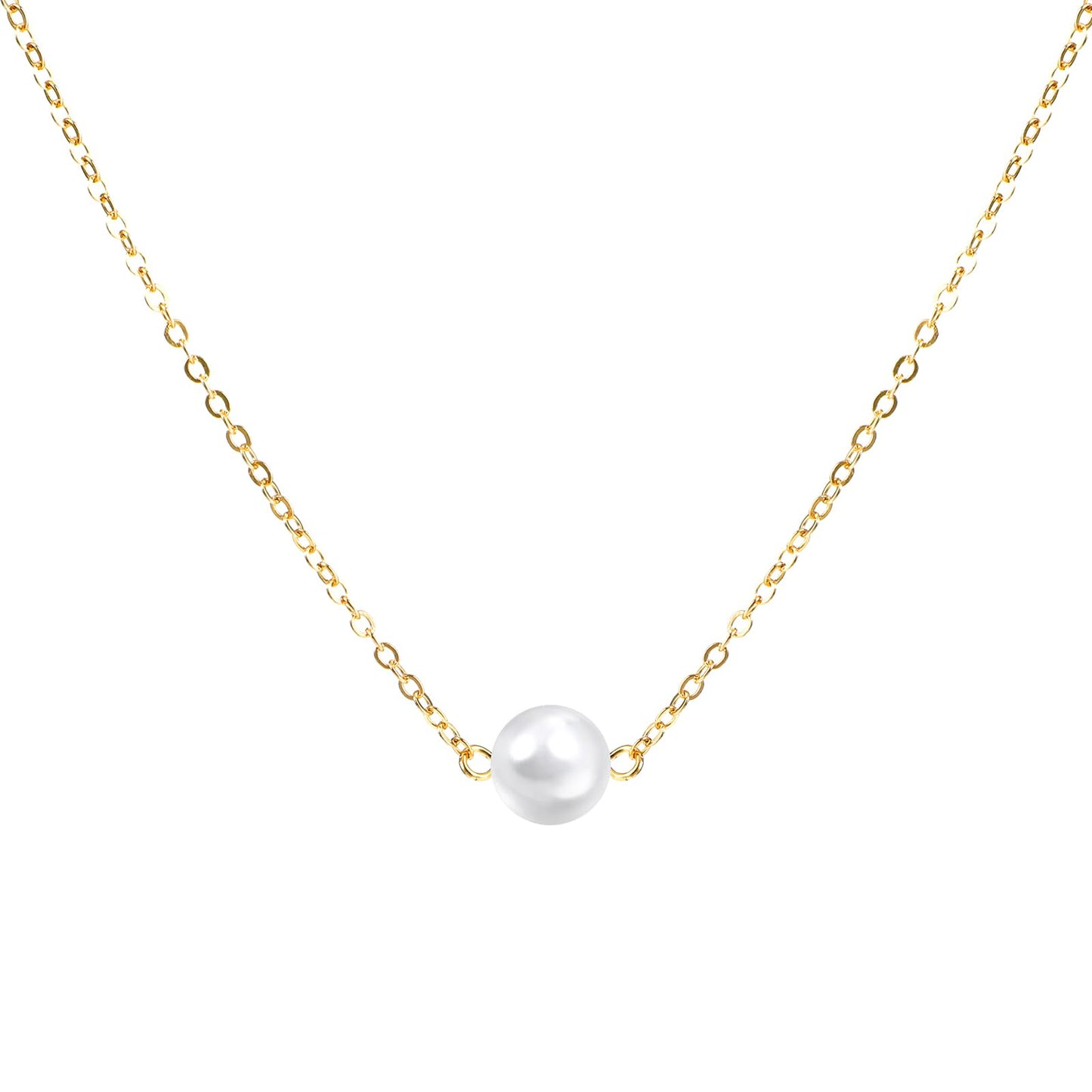 Telooco Gold Pearl Necklace-Dainty Pearl Necklace Single Pearl Necklace for Dances Parties Birthday Parties