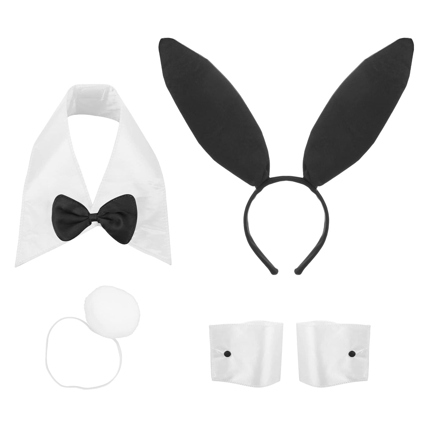 Easter Bunny Costume Set for Women Rabbit Ear Headband Bow Tie Cuffs Rabbit Tail for Easter Party Dress Up Costume