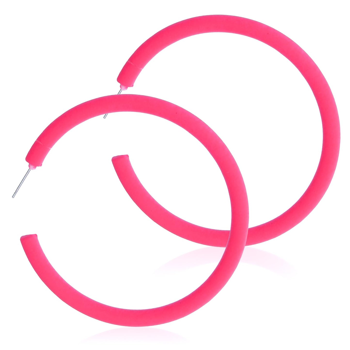 Acrylic Large Hoop Earrings 2.36Inch Hoop Earrings 80s Earrings for Women Retro Neon Pink Earrings Big Hoop Statement Earring Hot Pink Lightweight Earrings for 80s Party Accessories(Rose Red)