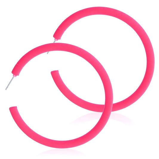 Acrylic Large Hoop Earrings 2.36Inch Hoop Earrings 80s Earrings for Women Retro Neon Pink Earrings Big Hoop Statement Earring Hot Pink Lightweight Earrings for 80s Party Accessories(Rose Red)