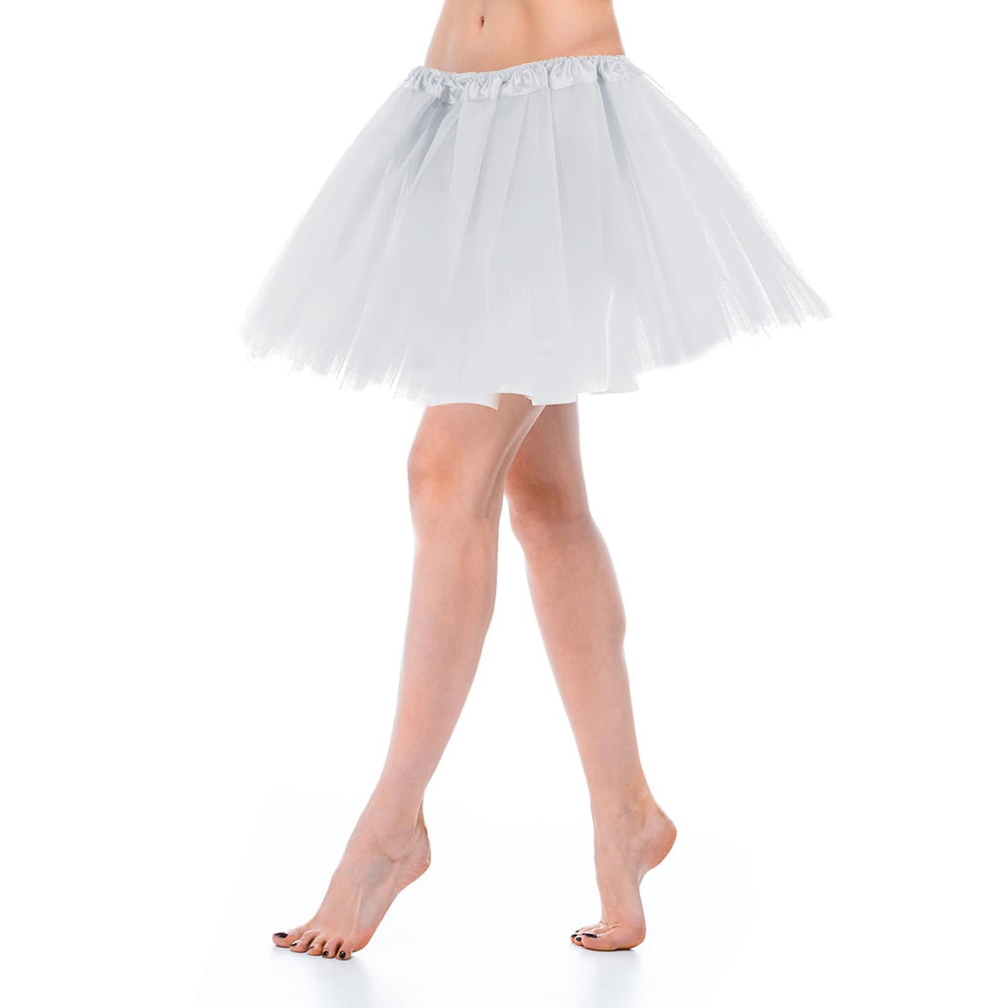 Women's Tulle Skirt Teen Adult Classic Elastic 3 Layered Tulle Tutu Skirt for Dress-up Parties Dancing for Women (White)