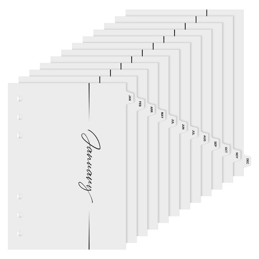 A5 Planner Inserts, 6 Holes Heavy-Duty Cardstock A5 Binder Dividers, 12 Monthly Tabs for Planners, Journals, Notebooks, Organizers