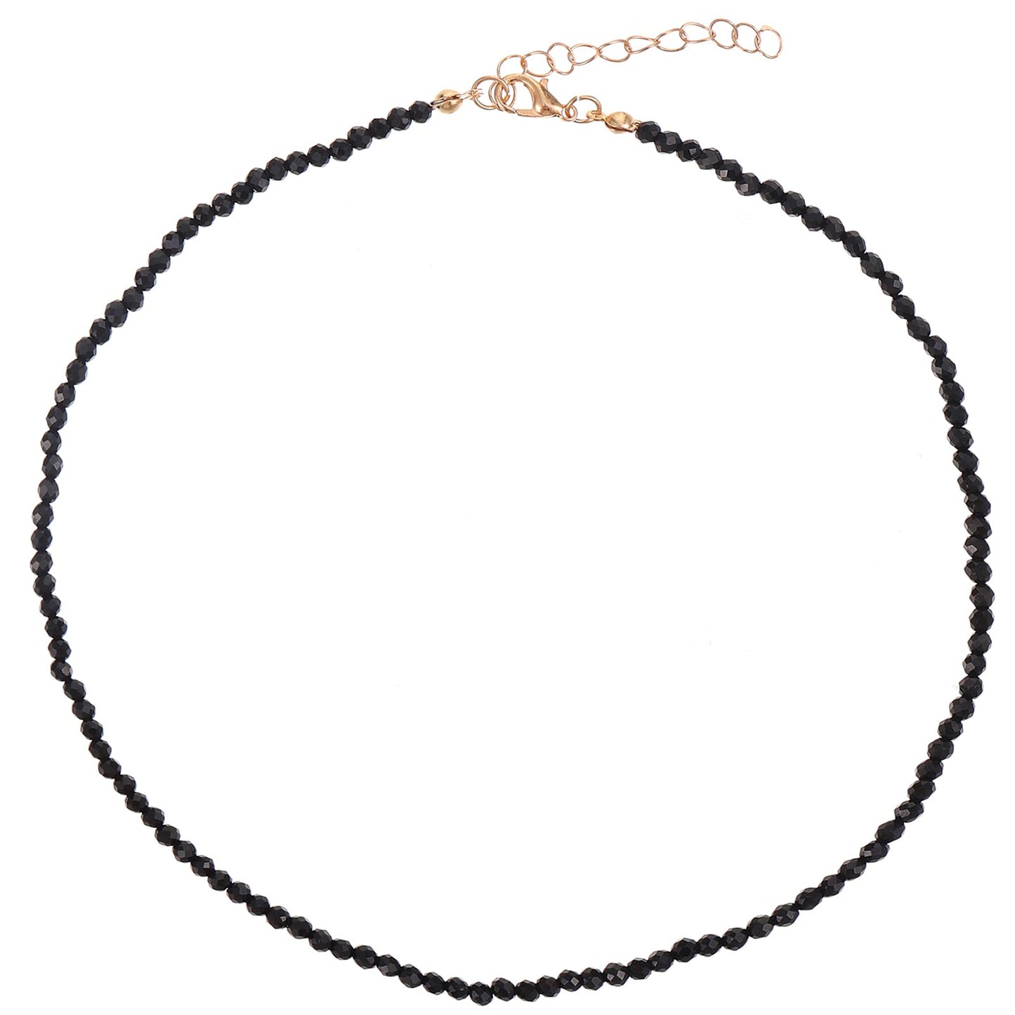 Telooco Black Crystal Necklace for Women, 3mm Black Beaded Necklace,Trendy Beaded Choker for Cosplay, Tea Parties Dating Birthday Parties Parties Anxiety Meditation Gift for Women(14+2Inch)