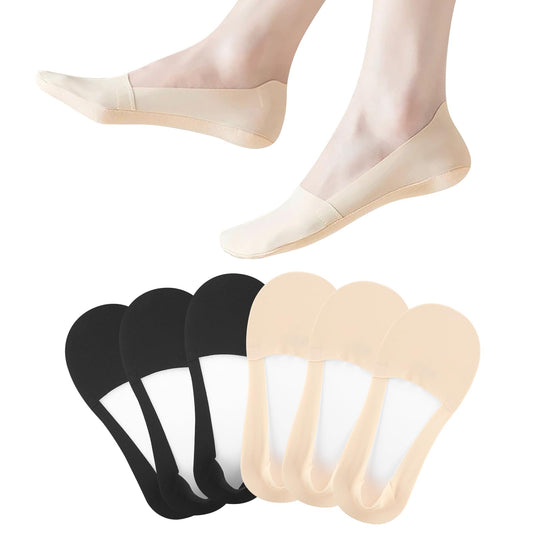 Lusofie 6Pairs No Show Socks Women Non Slip Ultra Low Cut Liner Flat Socks Invisible Socks for Women Girls Size 5-12 Footies(Black, Skin Color)