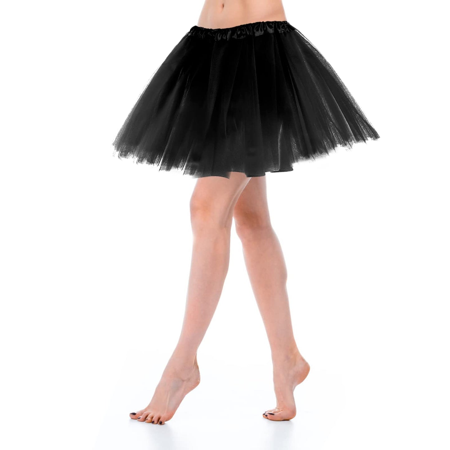 1 Pack Women's Tulle Skirt Teen Adult Classic Elastic 3 Layered Tulle Tutu Skirt for Dress-up Parties Dancing for Women and Teens (Black)