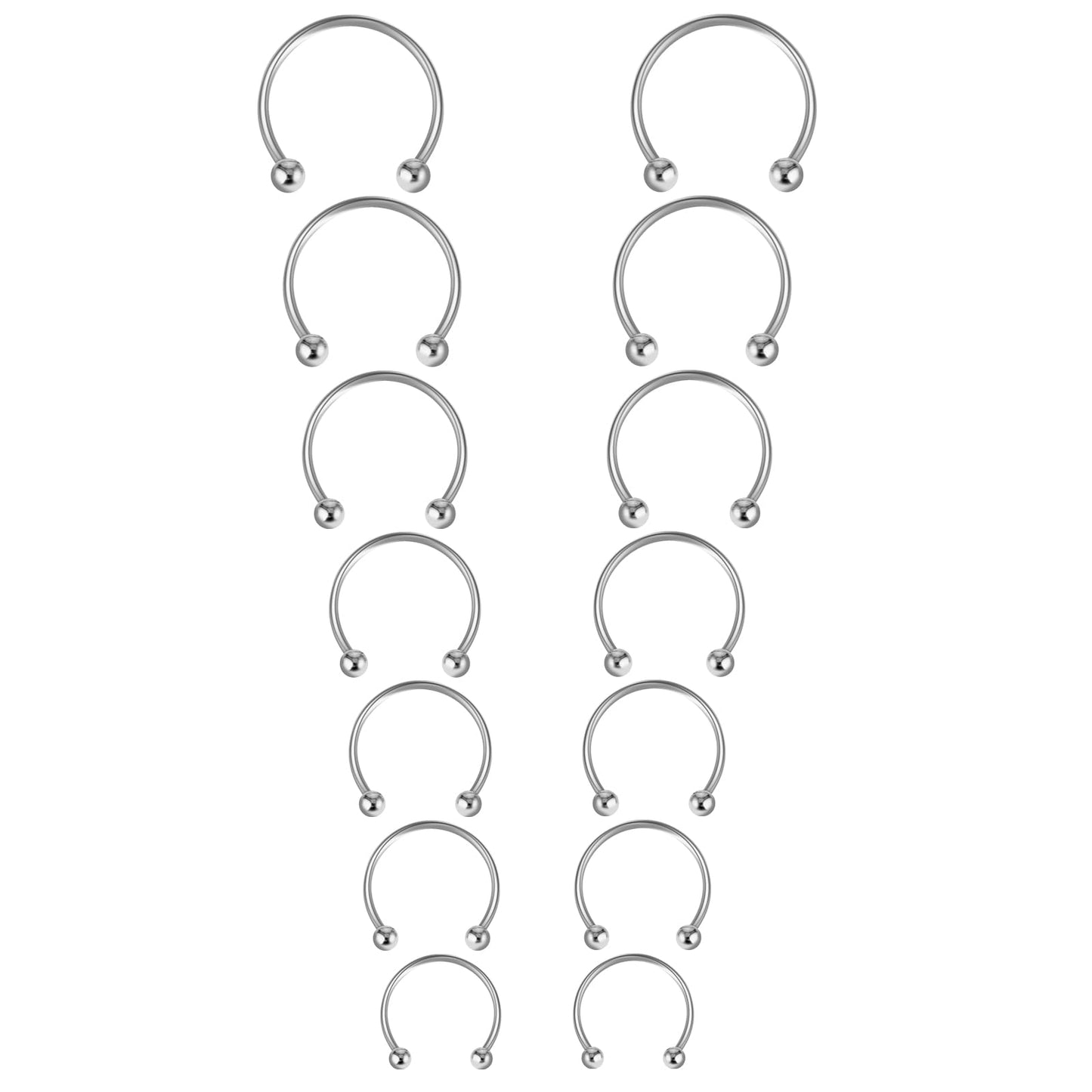 Yolev 7 Pairs Horseshoe Septum Ring, 16G Surgical Steel Horseshoe Rings, 6/7/8/9/10/12/14MM Inner Diameter, Body Piercing Jewelry for Septum, Nose, Cartilage, Lip Piercing(Silver)