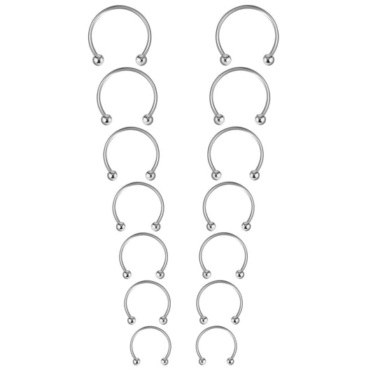 Yolev 7 Pairs Horseshoe Septum Ring, 16G Surgical Steel Horseshoe Rings, 6/7/8/9/10/12/14MM Inner Diameter, Body Piercing Jewelry for Septum, Nose, Cartilage, Lip Piercing(Silver)