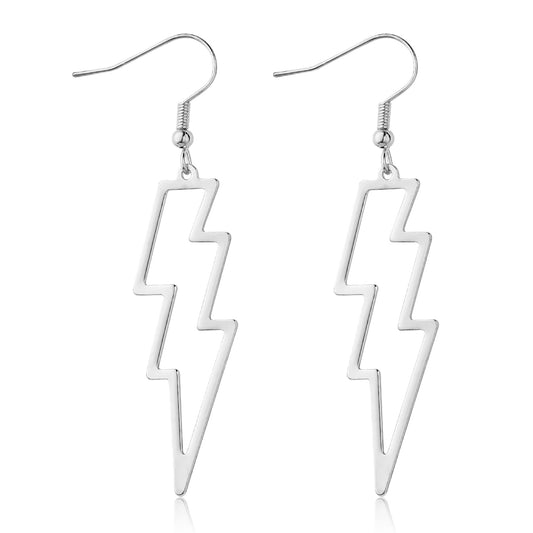 Lusofie Lightning Bolt Earrings Silver Lightning Earrings 80s Punk Flash Thunder Hook Earrings Dangle Earrings for 80's Party