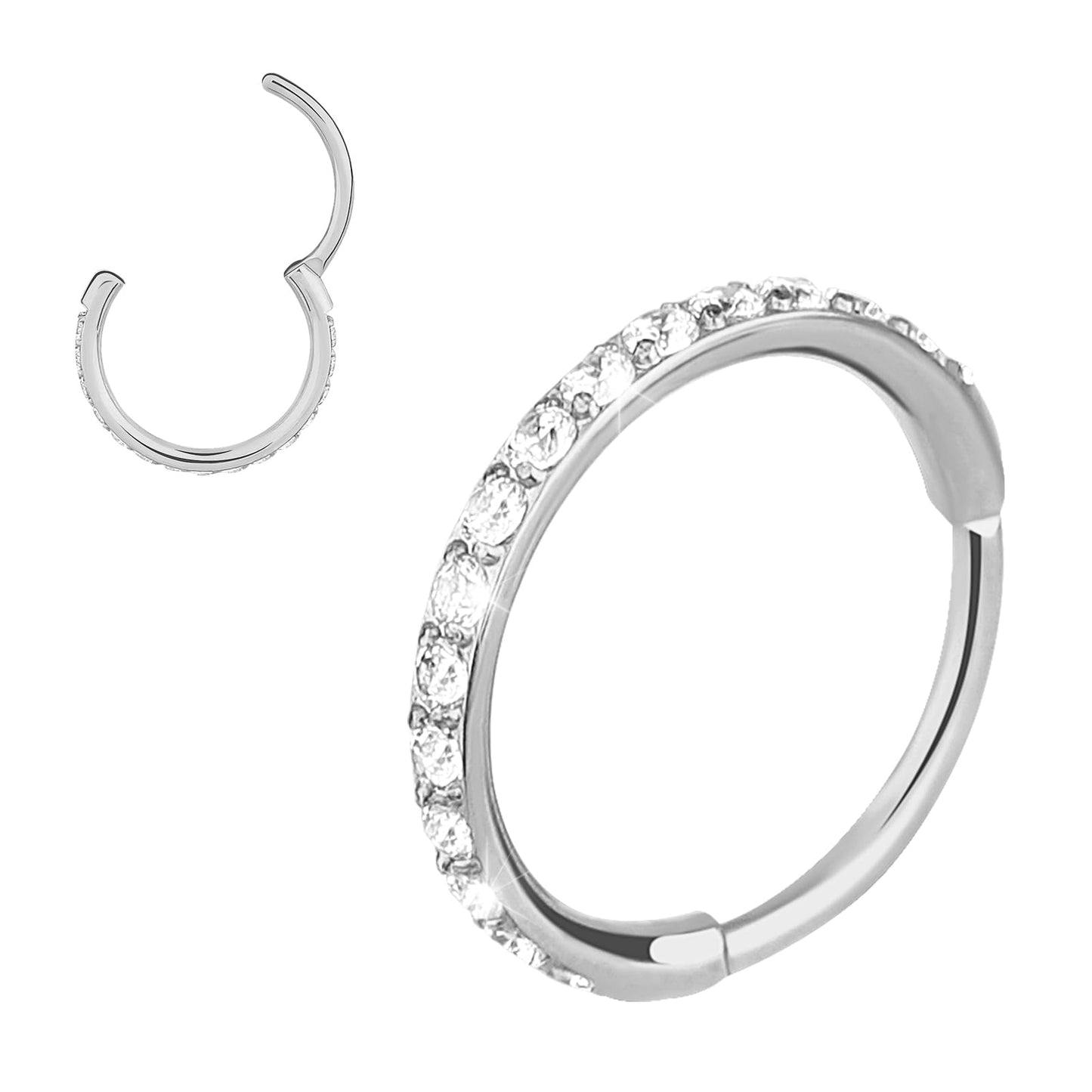 Lusofie 18K Nose Ring Hoop with Zirconia Hinged Nose Rings Surgical Steel Nose Piercings Septum Rings Fake Nose Ring Hoop Nose Rings for Women Man Girls(Silver)