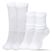 Tucnoeu 2 Pairs Womens White Crew Socks White Scrunch Socks Cotton Retro Casual Scrunched Tube Sock Ribbed Cozy Slouchy Socks