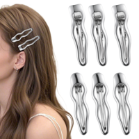 6Pcs Silver Hair Clips Metal Wavy Barrettes Duck Bill Clip Alligator Hair Accessories for Women