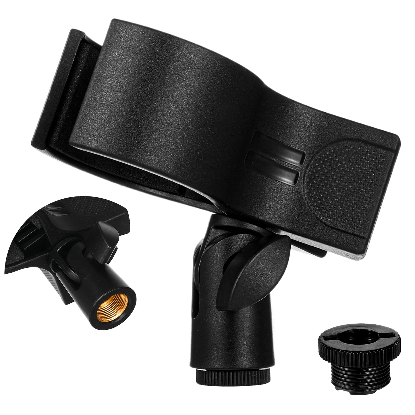Microphone Clip for Mic Stand, Large Mic Clips Holder for Handheld Microphones and Recording Condenser and Wireless Microphones with Diameter Range 1.26" from 2.3", with a 5/8" to 3/8" Screw Adapter