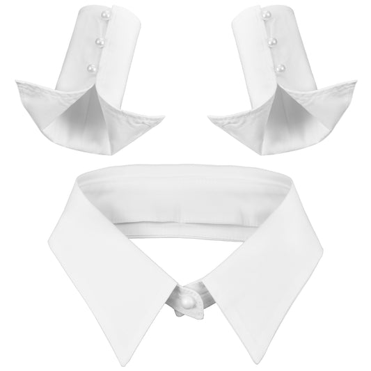 Josojoou 3PCS White Fake Collar and Detachable Sleeves, Detachable Collar with Pearl Buttons, Fake Collars for Women, for Suits, Jackets, Layering, Parties and Company Gatherings